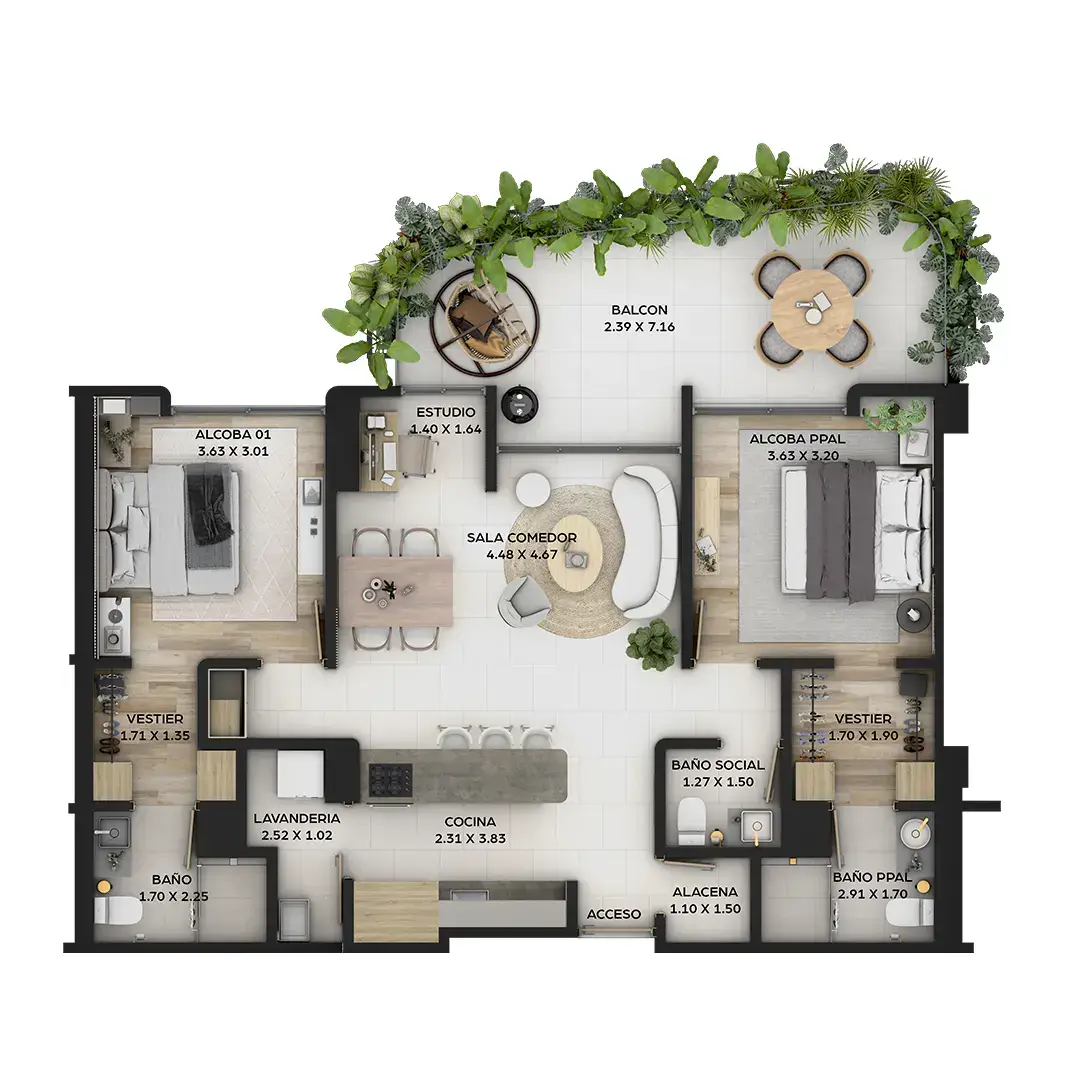 Zolea apartasuites planos tipo 3 - Apartamentos campestres en el quindio v2